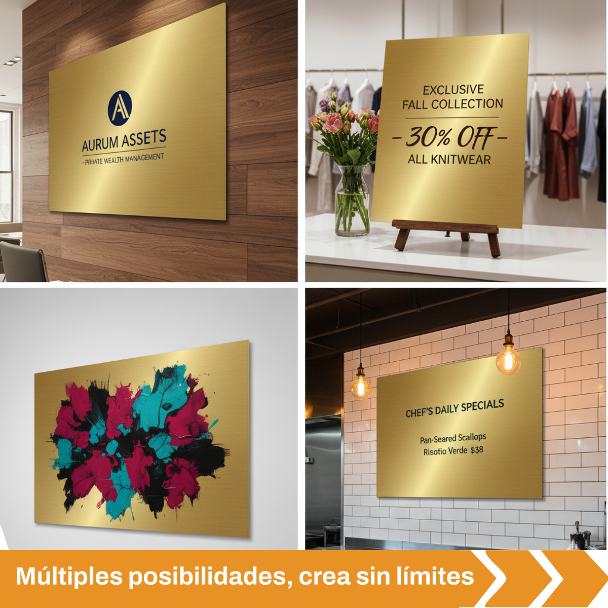 Pack de 10 Placas de Aluminio Sublimables - Doradas 40x60cm