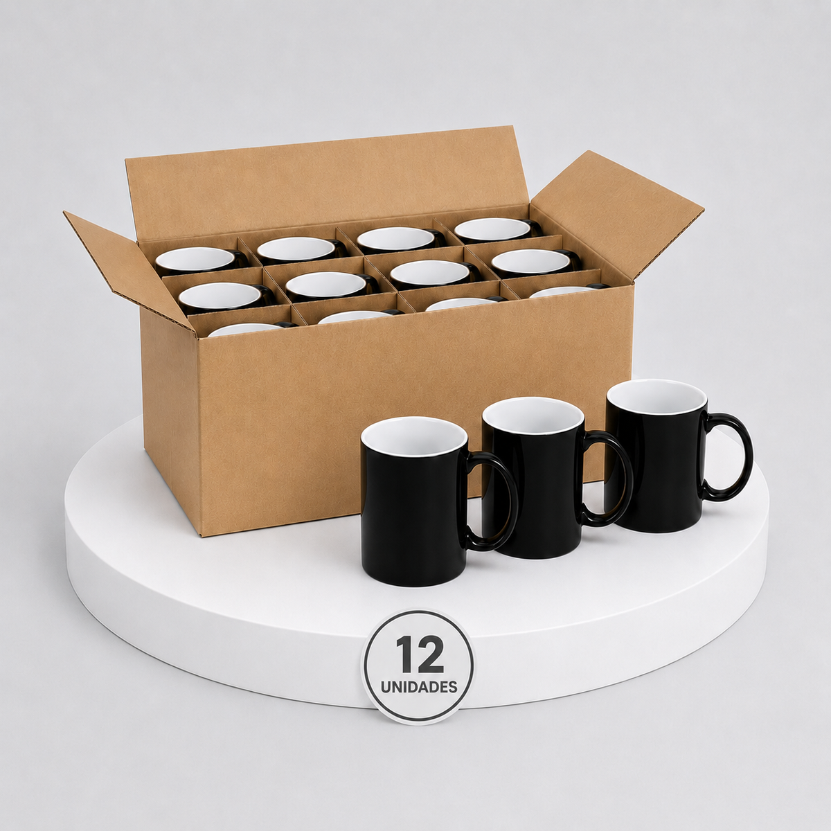 12 Taza Ceramica Recta Magica Negra 11oz