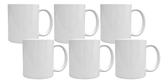 6 Taza Ceramica Recta Blanca 11oz (Calidad AAA)